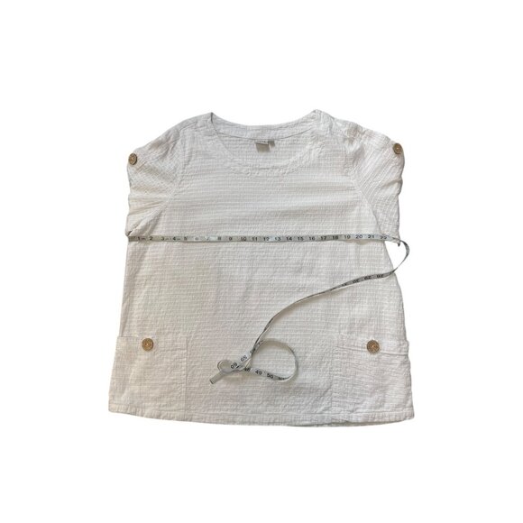 White Textured Cotton Tunic Top W/ Button Detail & Pockets Focus Brand XL - Picture 8 of 9